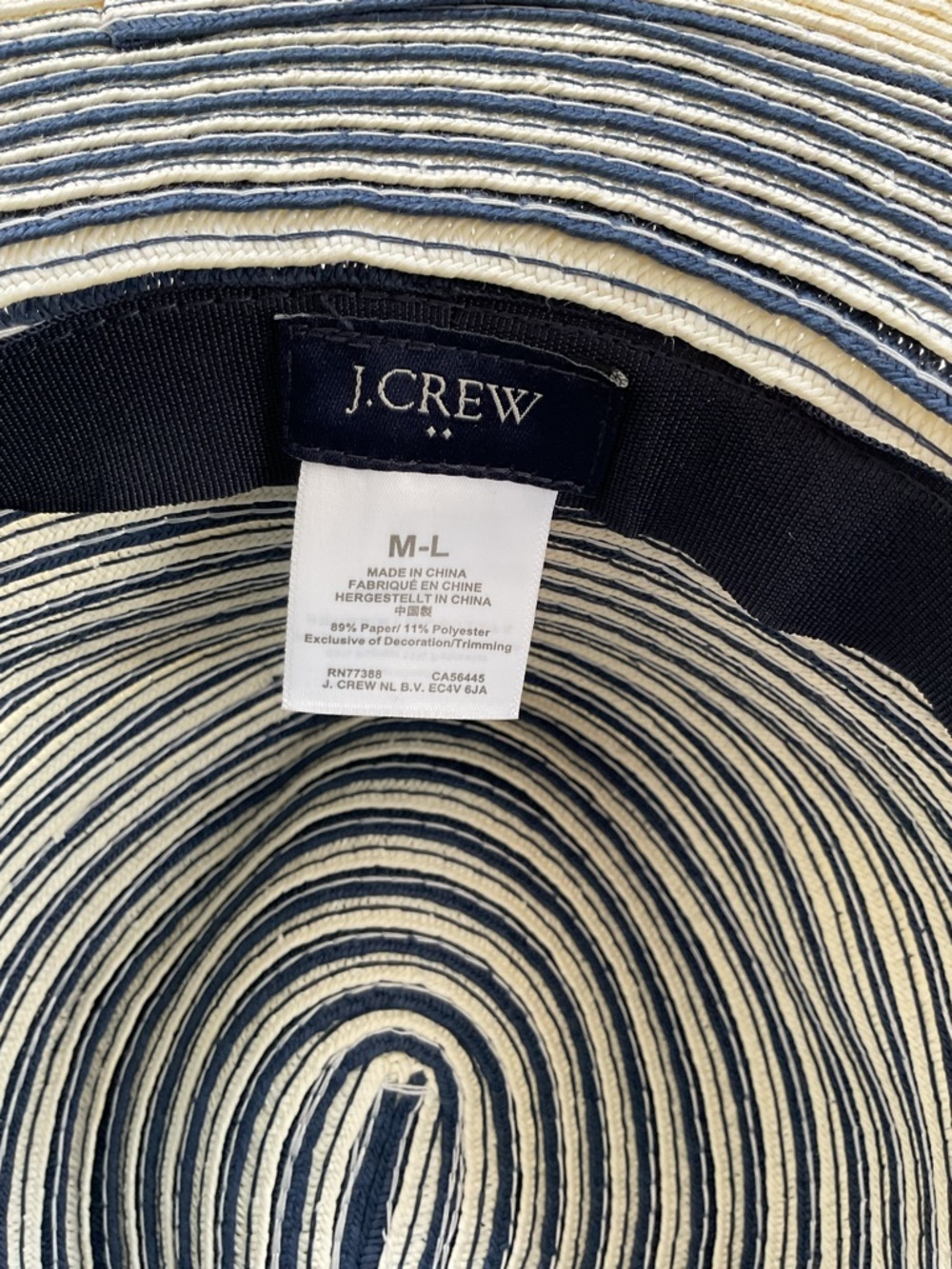 J.Crew Factory Straw Fedora Hat Navy Stripe Wide Brim M/L Summer - Picture 7 of 9